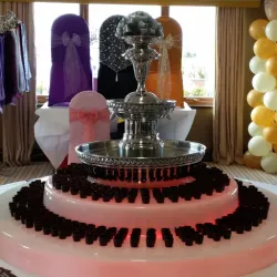The Baileys' fountain, surrounded by chocolate cups