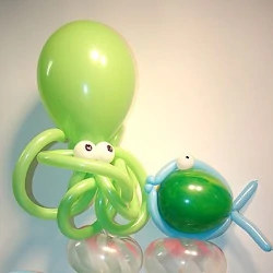 An octopus and a fish made from balloons