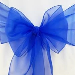 Close-up of a royal blue organza bow