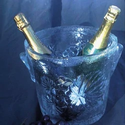 An ice bucket, made of ice